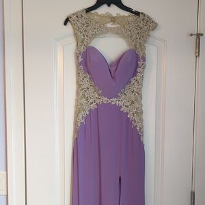Elegant Purple and Cream Lace Dress